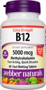 Webber Naturals Vitamina B12 5000 mcg, 60 conte, compresse disciolte veloci, supporto supplemento di vitamina per il metabolismo energetico, Immune e salute del cuore, Formula vegetariana, alimentazione di 60 giorni