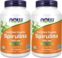 NOW Integratori, Spirulina Organica 500 mg con Vitamine, Minerali e GLA (Acido Gamma-Linolenico), 500 compresse (Pacchetto di 2)
