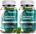 Potassio 3 in 1 Gummies Complesso Zucchero Libero, Nuova formula con 99mg Citrato di potassio, Cloruro di potassio, Gluconato di potassio, Crampe di gambe e integratori muscolari, 120 Masticabili