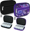 Serfeymi Weekly viaggio Pill Organizer caso per la borsa con rimovibile 7 giorni Pill Box, Fashionable Travel Medicine Organizer Pill Container per Medicina, Vitamina, Supplemento - Nero 01 + Viola 01