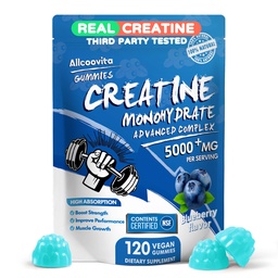 Creatina Monohydrate Gummies Complex per uomini e donne - 120 Gummies Advanced Formula, L-Taurine + Vitamina B12 per la forza muscolare, Muscle Builder, Energy Boost, Pre-Workout Supplement -Blueberry