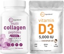 Micro Ingredienti Pillole Multi Collagen & Vitamina D3 5000 IU Bundle Pack | Peptidi di collagene a base di erba | Vitamina D come Cholecalciferol