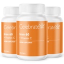 Celebrare Vitamine Ferro Supplemento con Vitamina C - Ferro da 60mg, Vitamina C 60mg, Vitamine Bariatrica per pazienti WLS, Manica Verticale & Gastric Bypass Chirurgia (90 capsule)