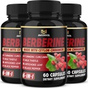 (3 pacchetti) Berberina Supplemento Plus Ceylon Cinnamon, Latte Thistle, Turchese, Foglia di carciofo, Peppe Nero - 6 mesi di alimentazione - 180 capsule Totale