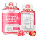 Gummie di collagene senza zucchero 2 Confezione da uomo, Peptidi multi collagene Tipo I II III V X con vitamina A B C D E per unghie della pelle dei capelli, aroma di fragola, 120 Conte