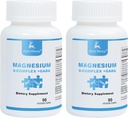 2 Bottiglie Sixfold Magnesium Complex | 350mg di Magnesio Glycinate, Malate, Citrato, Taurina, Ossido, L-threonate per muscoli,Nerves,& Energy, GABA Sleep Support | Alta assorbimento | Vegan | 90 capsule
