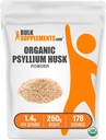 BulkSupplements.com Polvere di Husk di Psyllium Organic - polvere di Husk di Psyllium per cuocere, supplemento di fibra - senza glutine, 1.4g per porzione, 250g (8.8 oz) (pacchetto di 1)