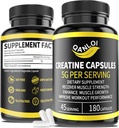 Micronized Creatina Monoidrato capsule, 5000 mg Per Serving, Beneficiale per la crescita del muscolo, Boost di energia, Pillole di creatina Adatto per maschi e donne, Non OGM, Gluten Free, 180 capsule