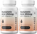 Integratore di acido ialuronico puro 250mg con vitamina C 50mg, 120 capsule vegane - Idratazione della pelle per luce naturale, capelli, unghie, formula di salute comune di Bone e