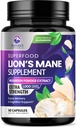 Lions Mane Mushroom Capsules 10.000mg - Lion’s Mane Supplement Capsule per Memoria e Supporto Focus, Cervello, Supporto per la Salute Immune, Vegan, Bottigliato negli Stati Uniti, Lions Mane Mushroom Powder Extract, 60 Count