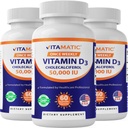 Vitamatic 3 Pack Vitamina D3 50.000 UI (come Cholecalciferol), Una volta Dose settimanale, 1250 mcg, 60 capsule vegetali 1 anno di alimentazione, Formula progressiva che aiuta le carenze della vitamina D