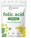 Acido folico 1.000 mcg, 500 Softgel olio di cocco (1mg) | Vitamine prenatali essenziali (Vitamina B9) | 1.667 mcg DFE | Terze Parti Testate, Nessun colore artificiale o aromi | Non OGM, Senza glutine