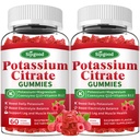 2 pacchi di potassio Citrato Gummies – Supplemento di potassio per la salute del muscolo, grasso della gamba & equilibrio di elettrolita, Vegan, non OGM, senza glutine, aroma di lampone, 120 conte