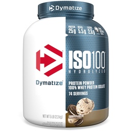 Dymatize ISO100 Whey Protein Powder Isolate, Cookies & Cream, 25g di Proteine, 5 Pound, 5.5g BCAA, Meno di 120 Cal., Gluten Free, 1g Fat, 1g Sugar, 2g Carb (74 Servings)