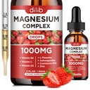 Triple Magnesium Complex Supplemento, Magnesio Glycinate, Miscela, Citrato Liquid Drops 1000mg con Ashwagandha, CoQ10, Vitamina B6, C, D, Zinc -Support Calm Stress Relief, Bone, Muscolo, Mood Vegan