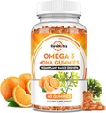 Omega 3 Gummies, Omega 3 Integratori di olio di pesce alternativa con EPA & DHA, CoQ10, Folate, Vitamina A, D3, E, Supporti cervello, giunto, cuore, occhio e sistema immunitario Funzione-Orange Flavor, 60 Gummies