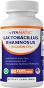 Vitamatic Lactobacillus Rhamnosus 5 miliardi per DR Capsule (10 miliardi per 2 capsule) - 60 Count - Supporto Digestivo Avanzato e Immune - Realizzato con fibra di Inulina Prebiotica