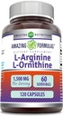 Formula stupefacente L-Arginina/L-Ornithine 1500 Mg per il servizio, capsule | Non-GMO | Gluten Free | Aminoacido supplemento (120 conte)