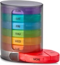 Organizzatore di pillole settimanali MEDca, 1 Dispenser, 7 Confronti multicolori impilabili Quattro Times-a-Day - Mattina, Noon, Sera e Bedtime, Nero