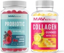 MAV NUTRITION Collagen Gummies for Women and Probiotic Gummies | Hair, Skin, Nails e Gut Health Support with Biotin, Vitamina C, and 5 Billion CFU | 60 Gummies