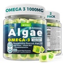 2 Pack Algae Omega 3 Gummies 1000mg, Plant Based DHA 460mg & EPA 230mg, Omega 3 Fish Oil Alternative per adulti, Plus MethylFolate, Vitamina B12, Phosphatidylserine, No Fishy Taste, Vegan, Sugar Free