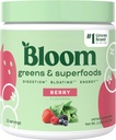Bloom Nutrition Superfood Greens Powder, Enzimi Digestivi w/Probiotics & Prebiotics, Gut Health, Bloating Relief for Women, Chlorella, 15 SVG (15 Servings (Pack of 1), Berry)