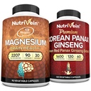 Nutrivein Premium Magnesio L-Threonate & Panax Ginseng Integratore Bundle: Magnesio ad alto assorbimento Threonato e Ginseng Rosso Coppia supplemento per cervello, umore, & Vitality