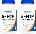 Nutricost 5-HTP 200mg, 120 Capsule Vegetariani (5-Hydroxytryptophan) - Non OGM & Gluten Free (2 Bottiglie)