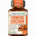 Integratore curcuma curcuma curcuma con estratto di pepe nero - Turcuma organica ad alta potenza 1400mg & 95% Curcuminoidi per la salute articolare e digestiva - Integratore di supporto congiunto - 60 capsule curcuma vegan
