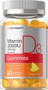Horbäach Vitamina D3 2000iu Gummies | 90 Count | Vegetariano | Sapore di ananas | 50 mcg | Non OGM, Integratore di vitamina D senza glutine