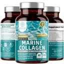 Dipeptidi di collagene marino Premium con acido ialuronico, vitamina C, teaflavina e rame, supplemento di collagene per le donne e gli uomini per la pelle radiante, capelli e unghie, senza glutine e non OGM, 120 tappi di veg