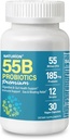 55B Probiotics Premium - 55 miliardi di CFU, 12 Strains, 185 mg Prebiotici - Supporto immunitario, Digestivo & Salute Gut - Supporta costipazione occasionale, Gas & Bloating - 30 capsule vegane, 30 giorni di alimentazione