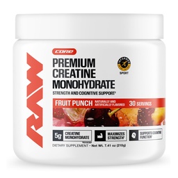 RAW Nutrition Creatine Monohydrate Powder, Fruit Punch (30 Servings) - Micronized Creatine Monohydrate Supplement for Workout Performance, Build Muscle & Strength - Creatine Powder for Men & Women