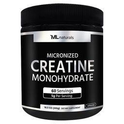 ML Naturals Micronized Creatine Monohydrate 5g (Per Serving) – 300g (10.5oz) – 60 Servings – Supports Muscle Growth & Strength – 200 Mesh Pure Powder