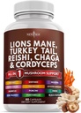 NUOVO AGE Lions Mane Mushroom Supplemento con Turchia Tail Reishi Cordyceps Chaga con Marshmallow Root