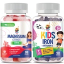 SUNNY SAM Iron Gummies for Kids & Adults & Magnesium Gummies for Adults - 500mg - Calm Magnesium Chews - Magnesium Citrate Chewable Supplement for Mood & Muscle Support. Vitamine di ferro con vitamina C.