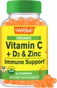 WellYes Organic Vitamin C + D3 + Zinc Gummies - Immune Boosting, Antiossidante-Rich, e Bone Health Supporting, USDA Organic, Vegan e Non-GMO - Gluten-Free, Nut-Free Gummy - 60 Count