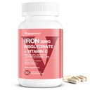 Supplementi di ferro per gli uomini delle donne, Bisglycinate di ferro Vegan 30mg Plus Vitamina C, B12, Acido Folico - Pillole di ferro per l'anemia, Sangue & Energy Support - Gentle, Alta Assorbimento, Non OGM - 90 capsule