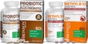 Bronson Probiotic 50 miliardi di CFU + Prebiotico con mela polifenoli e ananas Estratto di frutta + Methyl B12 5000 mcg Vitamina B12 Methylcobalamin