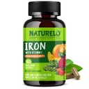 NATURELO Vegan Iron Supplement con Vitamina C e Organic Whole Foods - Pillole di Ferro Gentle per Donne & Uomini con Deficienza di Ferro Compreso Gravidanza, Anemia e Diete Vegane - 180 Mini Capsule