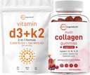 Micro ingredienti Vitamina D3 5000iu + K2 100mcg Softgels & Multi Collagen Peptides Gummies Bundle Pack | Vitamine di sole essenziali | Tipo I,II,III,V,X Proteine con Biotina, Acido ialuronico, & Vitami