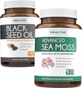 Black Seed Oil & Irish Sea Moss (3-Month Supply) - Power Duo Bundle of Black Seed Oil (180 Capsules) Cold-Pressed Nigella Sativa & Irish Sea Moss (180 Capsule) con Bioperine e Bladderwrack