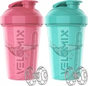 VELOMIX -2 Pack- 20 oz Protein Shaker Bottiglie per Miscele Proteine - 2x Wire Whisk | Leak Proof Shaker Cups for Protein Shakes and Pre Workout | Protein Shaker Bottle Pack (Pink/Turquoise)