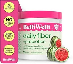Belli Welli Fiber Supplemento per le donne e gli uomini – Premium Daily Fiber Powder da Organic Acacia con Collagen Aggiunto, Electrolytes & Probiotics – No Bloat, Constipation & Gut Health Support (Watermelon)