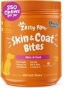 Zesty Paws Omega 3 Fish Oil for Dogs - Zesty Paw Dog Vitamine e integratori per Hip, Joint & Skin, Pollo (250 Chews)