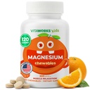 Bambini Magnesio Chewable | Great Tasting | 300mg Magnesium Supplemento | Vegan, Non OGM e Gluten Free Magnesium Oxide Supplement | per la funzione muscolare | 120 Chewables | Vitaworks