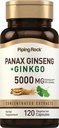 Piping Rock Panax Ginseng & Ginkgo Biloba Supplemento | 5000 mg | 120 capsule | con estratto di pepe nero | Vegetariano, Non OGM e Gluten supplemento gratuito
