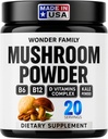Polvere di funghi istantanea 10:1 – Supplemento di funghi Cordyceps con Reishi, Chaga & Shiitake – Bevanda notturna senza caffeina con B6, B12, D + Probiotics Mushroom Cacao Organic Blend (Nessun dolcificante)