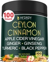 6in1 Premium Ceylon Cinnamon Supplement Plus Aceto di sidro di mele, Turco, Ginger, Ginseng - Gestione del peso, Digestione - 100 capsule vegane