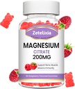 Gummie di citrato di magnesio, Gummie di magnesio ad alto assorbimento per adulti, Supporto muscolare e denti, 60 Vegan Natural Raspberry Gummies